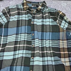 Hollister woman’s Casual Plaid Shirt - Blue, Green, and Tan